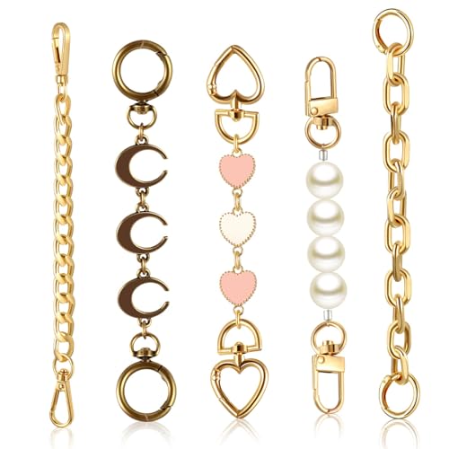 Remuuly 5 Pcs Bag Extender Chain Purse Strap Extender Gold Metal Bag Replacement Chain for Handbag Crossbag ShoulderBag Making Supplies Purse Chains Accessories(Stylish) - Image 1