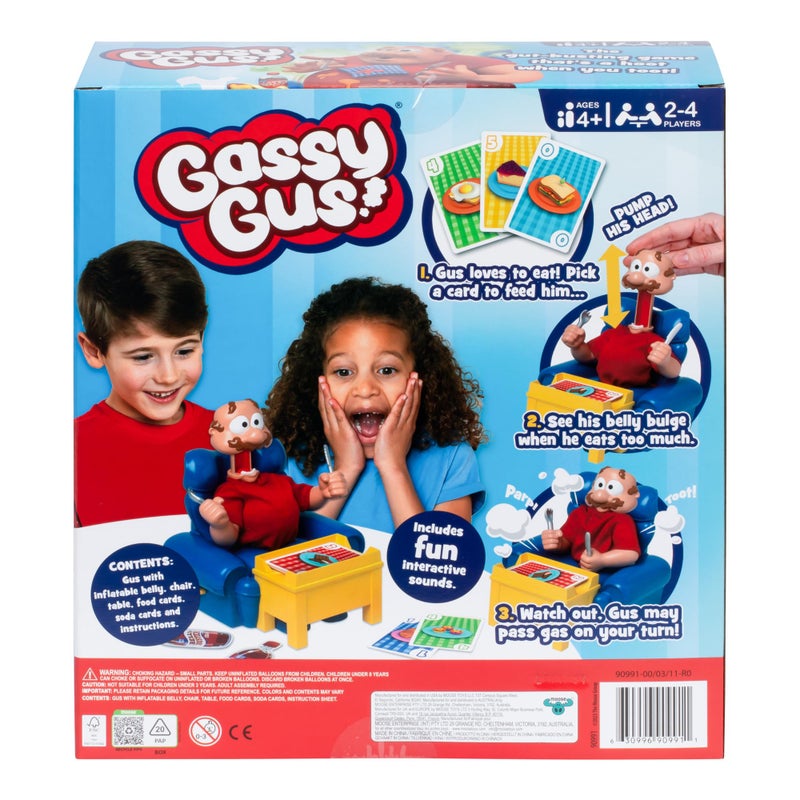 MOOSE Gassy Gus, Interactive Gut-Busting Game, Feed Gus Foods, Watch Out for Big Blast! Hilarious Sounds, 2-4 Players Ages 4+, with Inflatable Belly, 54 Cards, Instruction Manual, 1 Extra Belly Balloon - Image 3