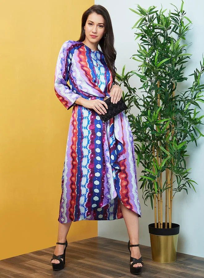 globus Globus Abstract Print Waist Tie Up Midi Dress
