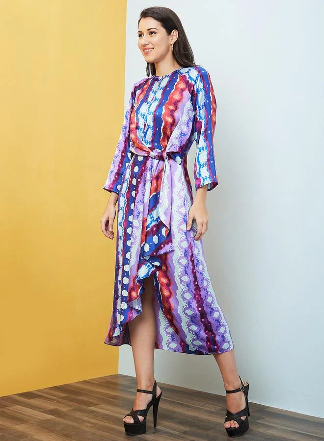 globus Globus Abstract Print Waist Tie Up Midi Dress