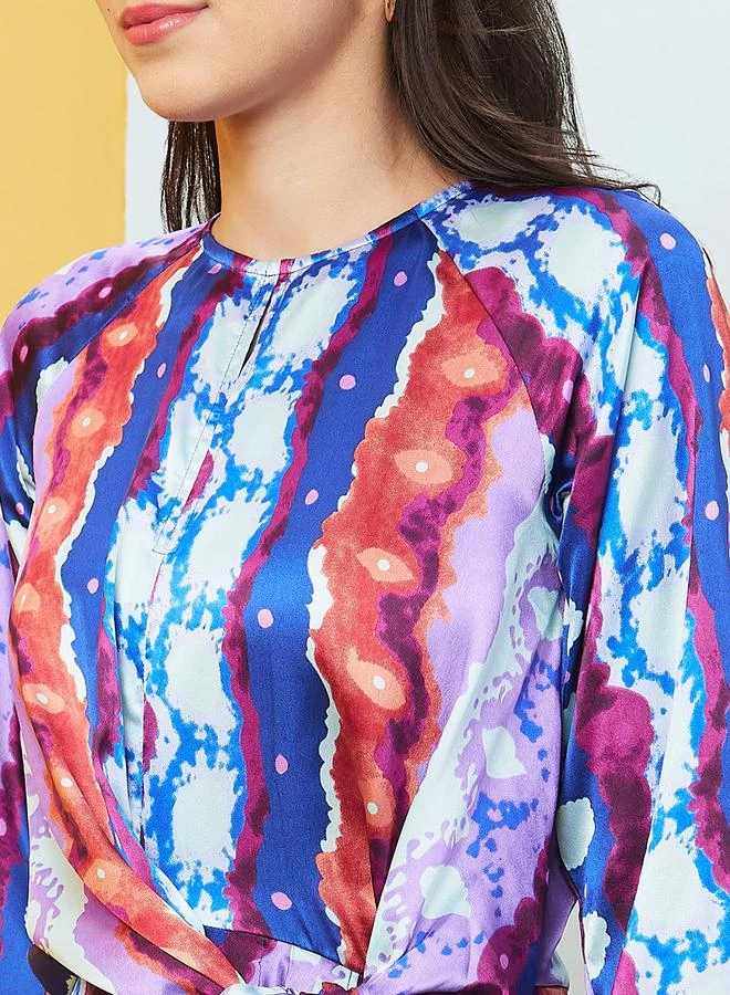 globus Globus Abstract Print Waist Tie Up Midi Dress