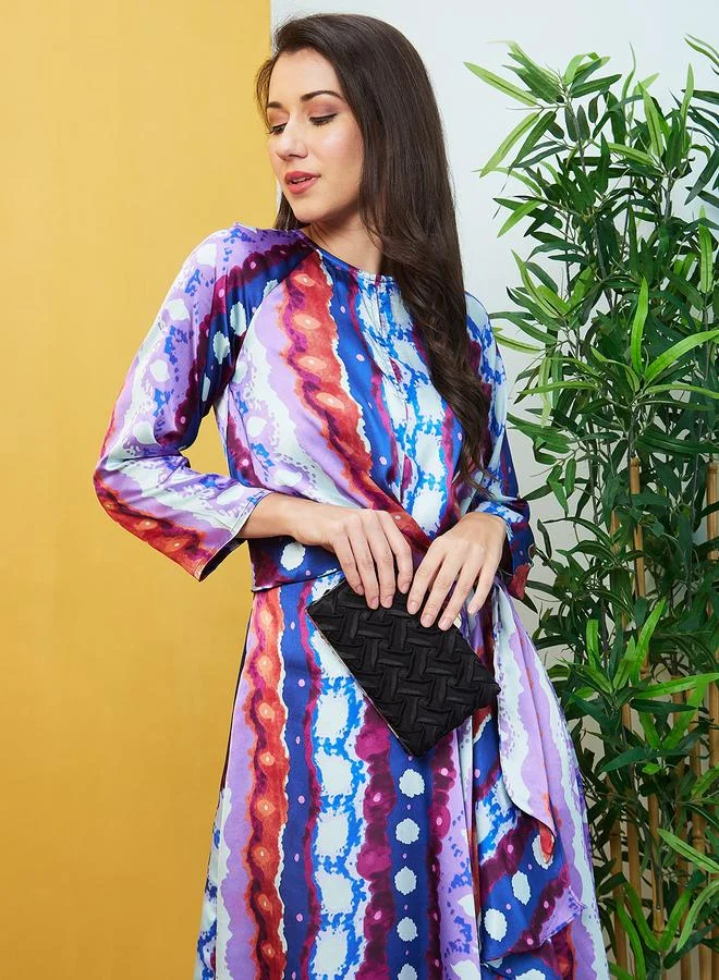 globus Globus Abstract Print Waist Tie Up Midi Dress