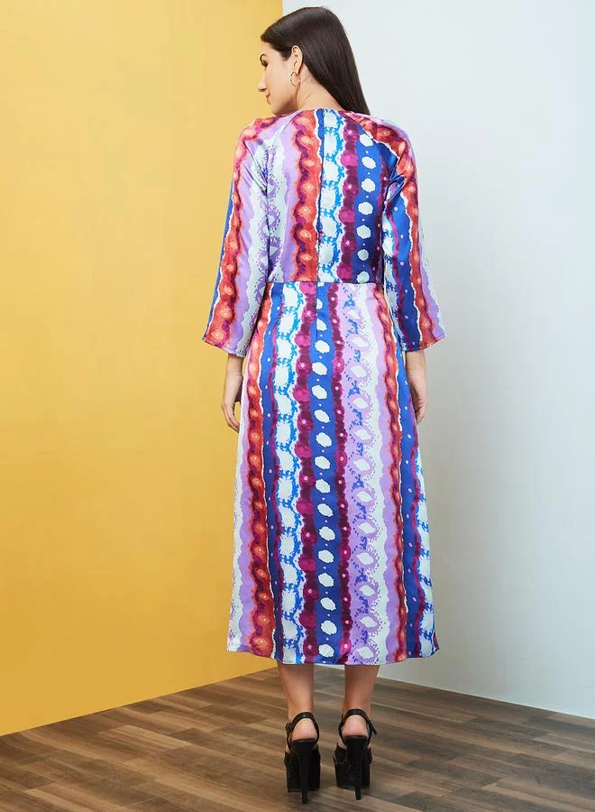 globus Globus Abstract Print Waist Tie Up Midi Dress