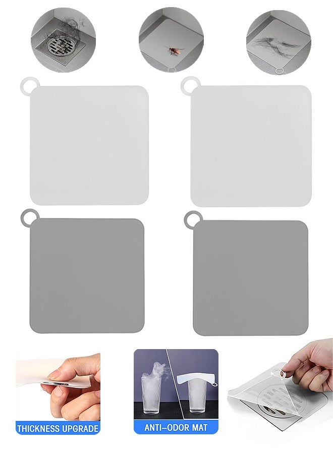 إم إكس إن 4 قطع من غطاء تصريف الأرضية السيليكون المربع للحوض/المطبخ/الحمام، حصيرة الصرف الصحي المضادة للرائحة، سدادات تصريف إزالة الروائح الكريهة، سدادة رائحة تصريف الأرضية - Image 1