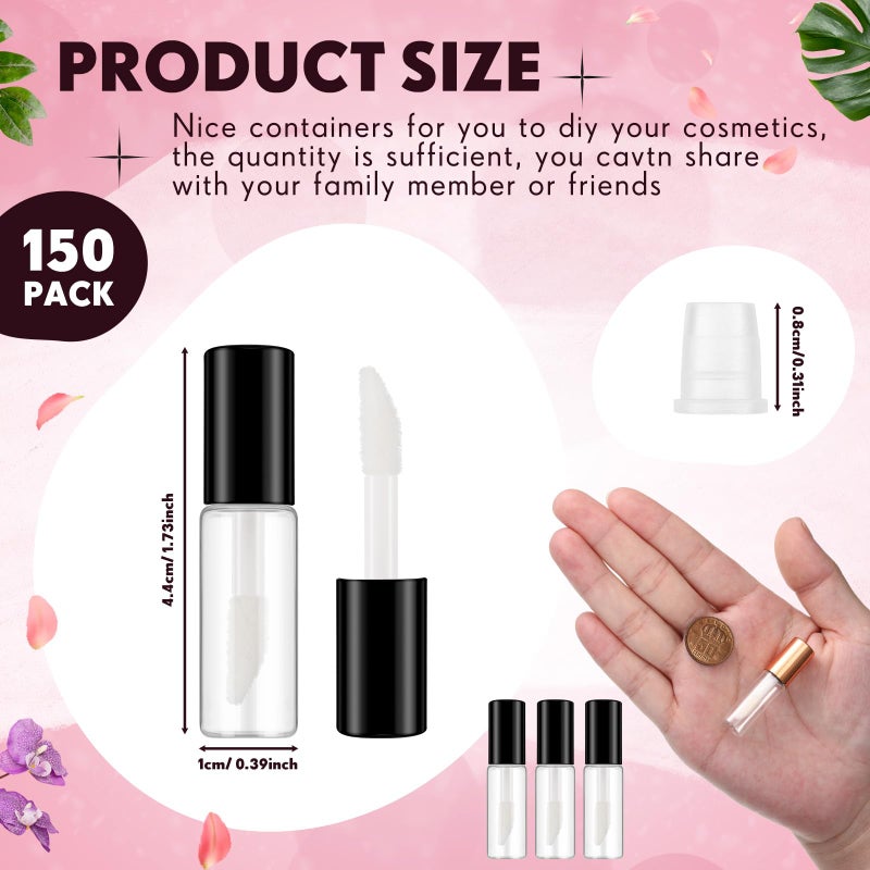 Jinei Jinei 150 Pcs Clear Empty Lip Balm Bottles 1.2ml Mini Lip Gloss Tubes, Refillable Containers Transparent Plastic Clear Lipstick Tubes for Girl Women DIY Makeup Sample Travel(Black)  - Image 2