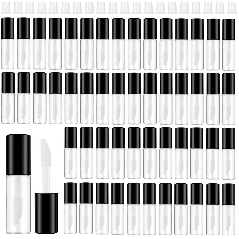 Jinei Jinei 150 Pcs Clear Empty Lip Balm Bottles 1.2ml Mini Lip Gloss Tubes, Refillable Containers Transparent Plastic Clear Lipstick Tubes for Girl Women DIY Makeup Sample Travel(Black)  - Image 1
