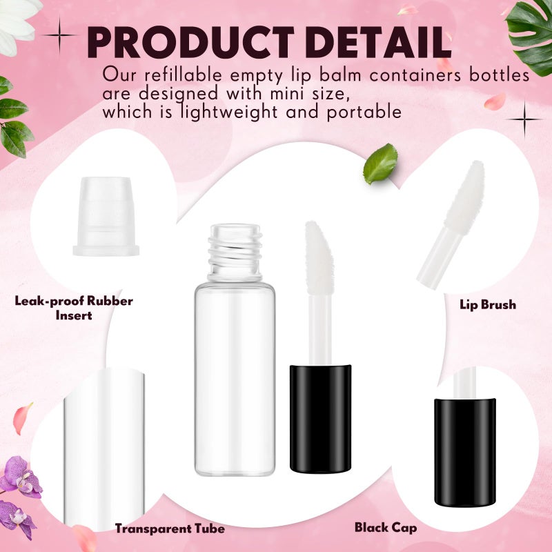 Jinei Jinei 150 Pcs Clear Empty Lip Balm Bottles 1.2ml Mini Lip Gloss Tubes, Refillable Containers Transparent Plastic Clear Lipstick Tubes for Girl Women DIY Makeup Sample Travel(Black)  - Image 3