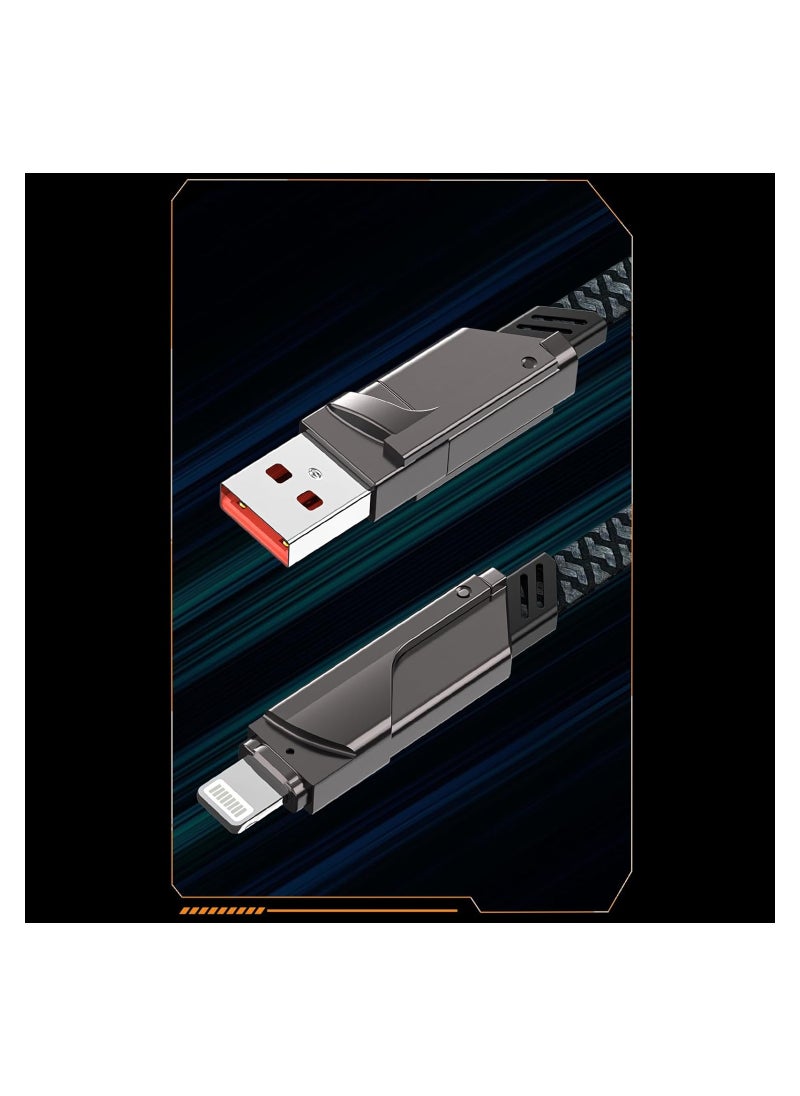 4 in 1 USB C Cable L-Port Cable, 60W Fast Charging Cord, Flat Nylon Braided Anti-Tangle Charger Cord with Velcro, Multi Charging Cable Combo Compatible with IP, Type C Cell Phones, 4ft, Not for Pad