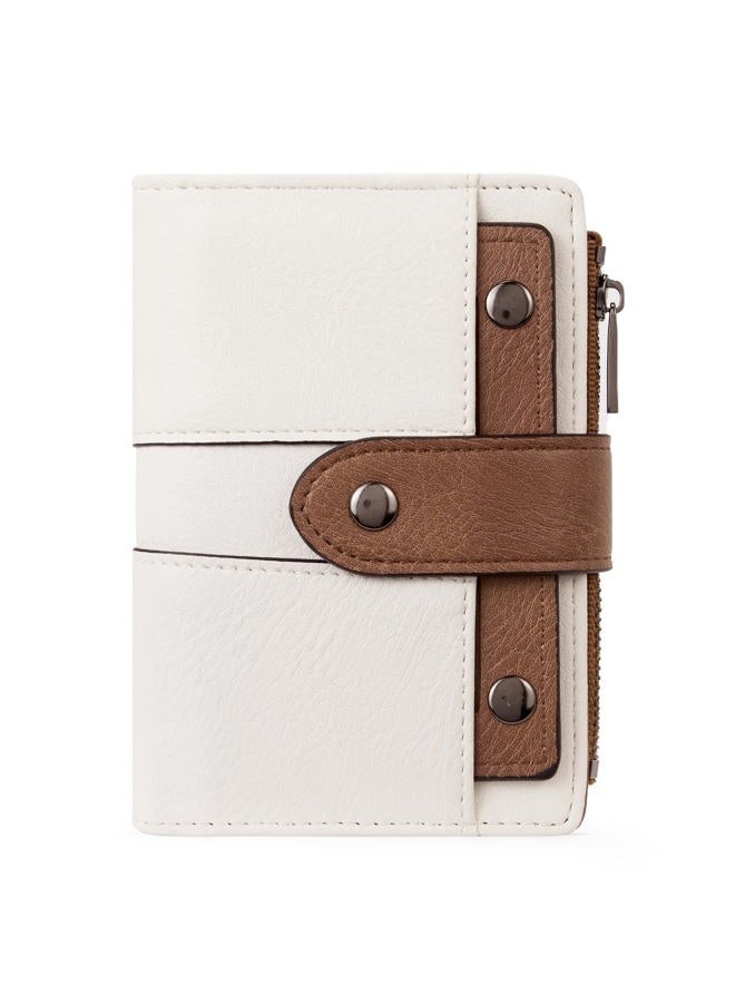 CLUCI Small Wallet for Women Leather Bifold Multi Mini Card Holder Organizer Designer Ladies Zipper Coin with Removable ID Window, 0 Beige with Brown - Image 1