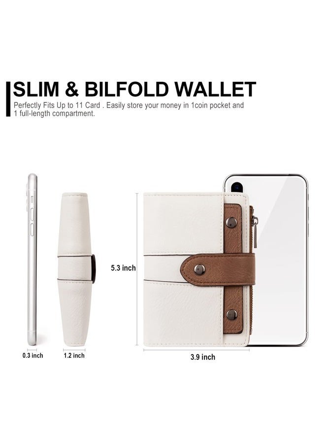 CLUCI Small Wallet for Women Leather Bifold Multi Mini Card Holder Organizer Designer Ladies Zipper Coin with Removable ID Window, 0 Beige with Brown - Image 3