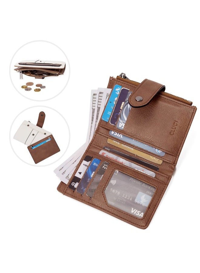 CLUCI Small Wallet for Women Leather Bifold Multi Mini Card Holder Organizer Designer Ladies Zipper Coin with Removable ID Window, 0 Beige with Brown - Image 4