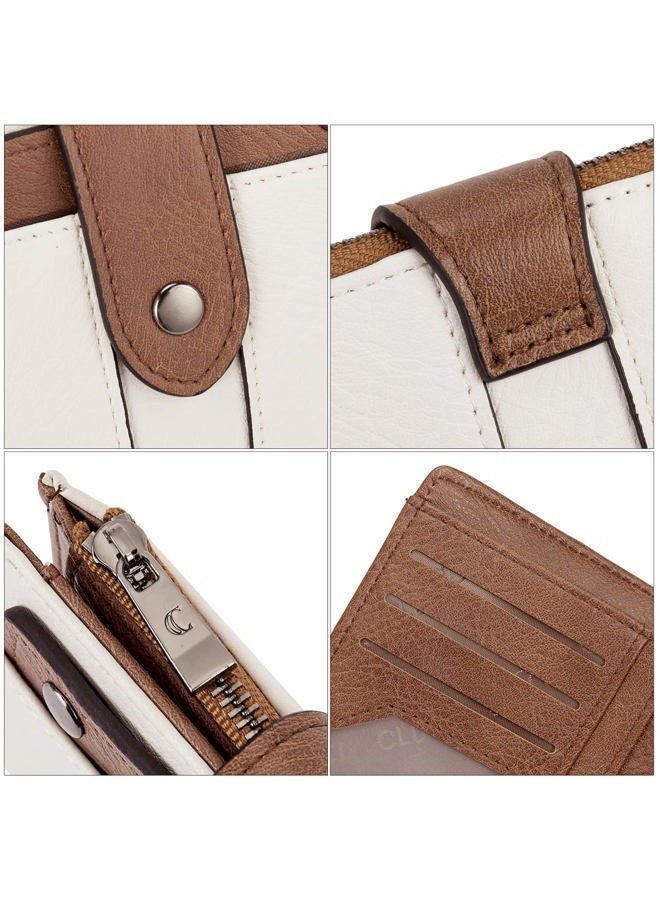 CLUCI Small Wallet for Women Leather Bifold Multi Mini Card Holder Organizer Designer Ladies Zipper Coin with Removable ID Window, 0 Beige with Brown - Image 5