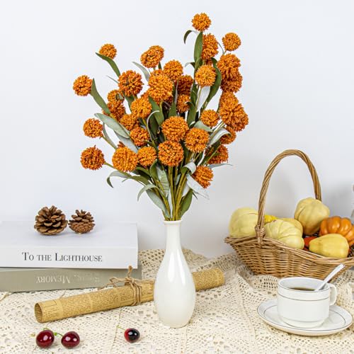 Yawwind 6 PCs Rustic Fall Flowers 17 Inches Boho Fall Floral Picks Faux Autumn Branches with Craspedia Orange Billy Balls Flowers for Vase Table Centerpieces Living Room Indoors Decor（Orange） - Image 4