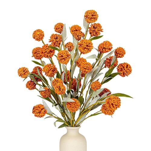 Yawwind 6 PCs Rustic Fall Flowers 17 Inches Boho Fall Floral Picks Faux Autumn Branches with Craspedia Orange Billy Balls Flowers for Vase Table Centerpieces Living Room Indoors Decor（Orange） - Image 1