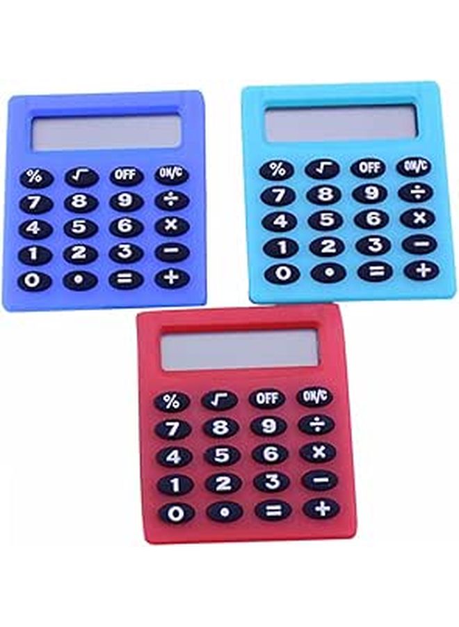 Mini Calculator 3 Pack Portable Tool For School Office Students Random Color - Image 1