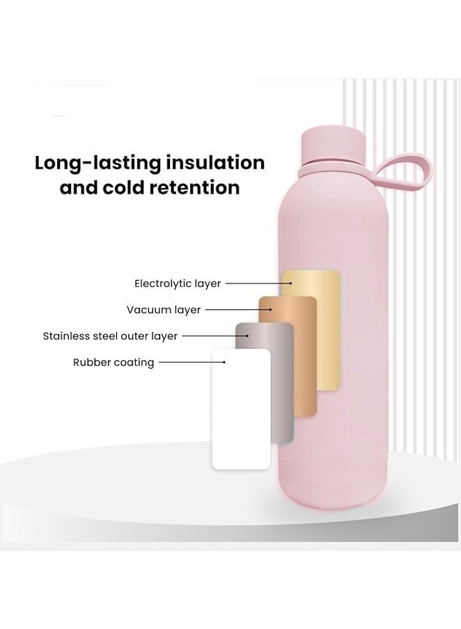 متجر الفرح زجاجة مياه من الفولاذ المقاوم للصدأ معزولة بترمس ناعم الملمس مع علامات عنق زجاجة مياه للسفر تدوم طويلاً للمشروبات الساخنة أو الباردة باللون الوردي 500 مل - Image 2