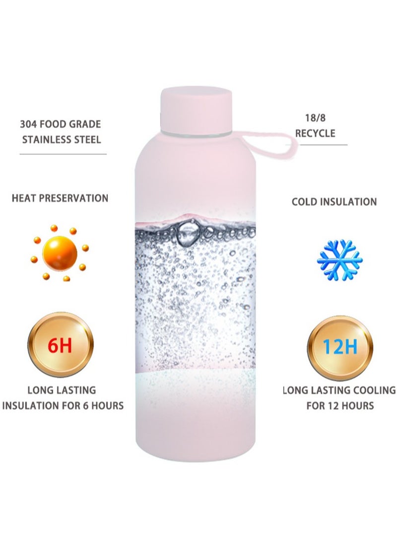 متجر الفرح زجاجة مياه من الفولاذ المقاوم للصدأ معزولة بترمس ناعم الملمس مع علامات عنق زجاجة مياه للسفر تدوم طويلاً للمشروبات الساخنة أو الباردة باللون الوردي 500 مل - Image 3