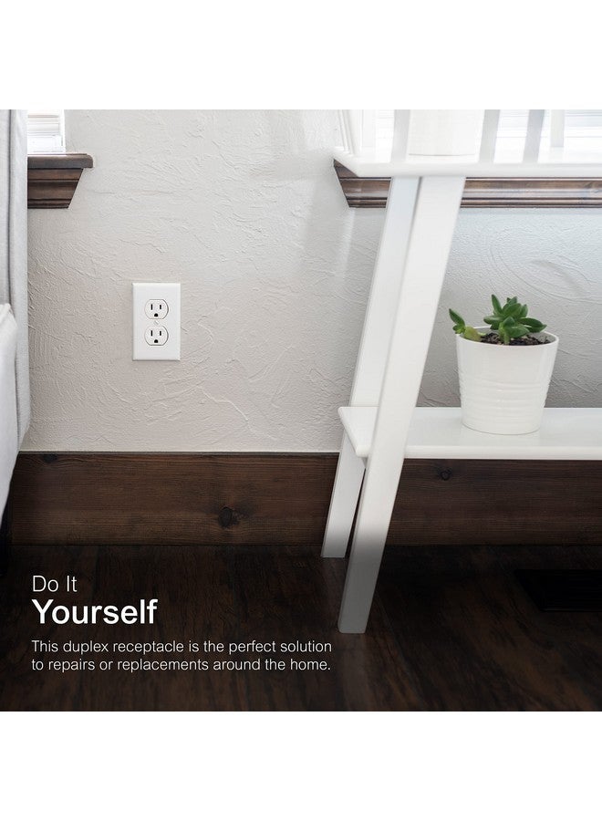 جي إي مقبس كهربائي GE UltraPro Duplex عالي التحمل، أبيض، منفذ حائط، نير معزز، مشبك تأريض ذاتي، 3 رؤوس، يدعم 15 أمبير، مُدرج في قائمة UL، رقم 42157 - Image 3