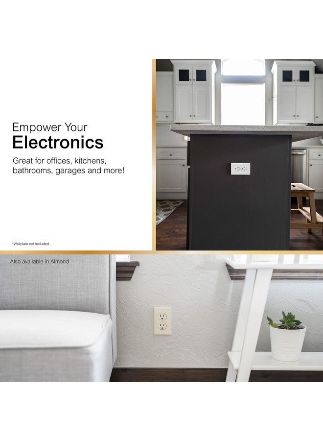 جي إي مقبس كهربائي GE UltraPro Duplex عالي التحمل، أبيض، منفذ حائط، نير معزز، مشبك تأريض ذاتي، 3 رؤوس، يدعم 15 أمبير، مُدرج في قائمة UL، رقم 42157 - Image 4