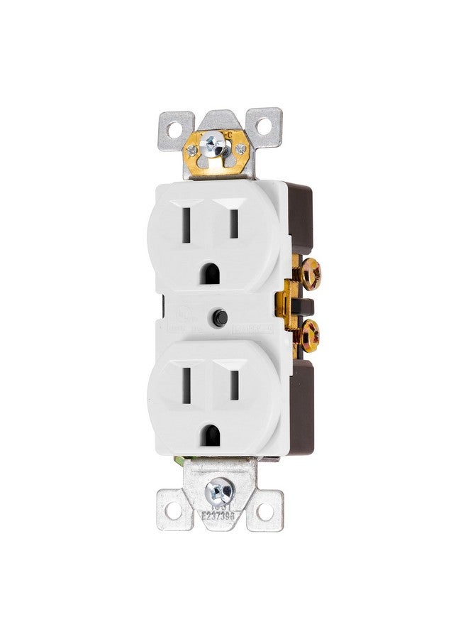 جي إي مقبس كهربائي GE UltraPro Duplex عالي التحمل، أبيض، منفذ حائط، نير معزز، مشبك تأريض ذاتي، 3 رؤوس، يدعم 15 أمبير، مُدرج في قائمة UL، رقم 42157 - Image 1