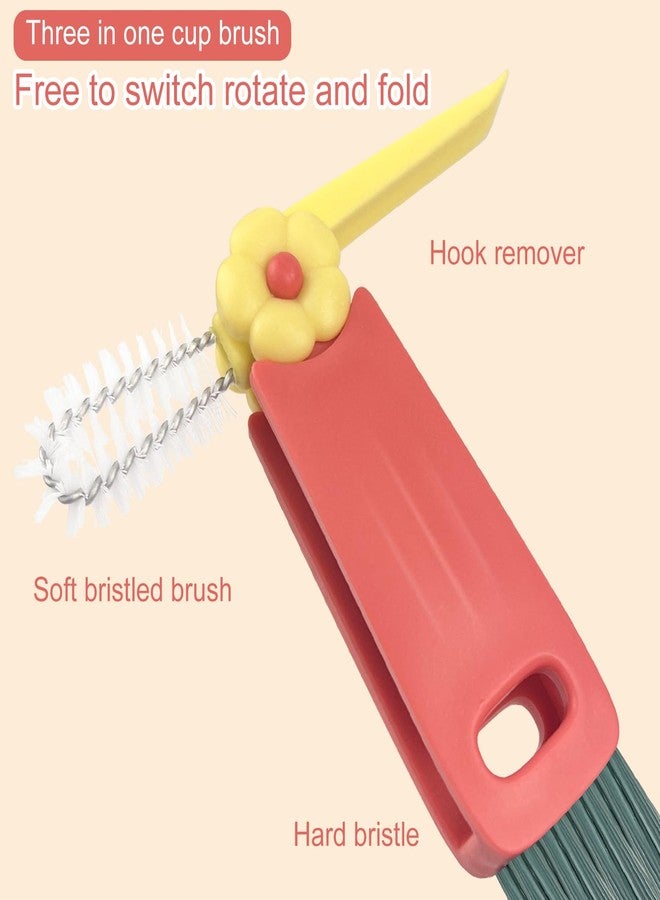 Velaco 3 in 1 Water Bottle Cleaner Brush, Kitchen Cleaning Gadgets Set for Crevice Tight Space Gap, Cup Lid Cleaning Brush - Red - Image 2