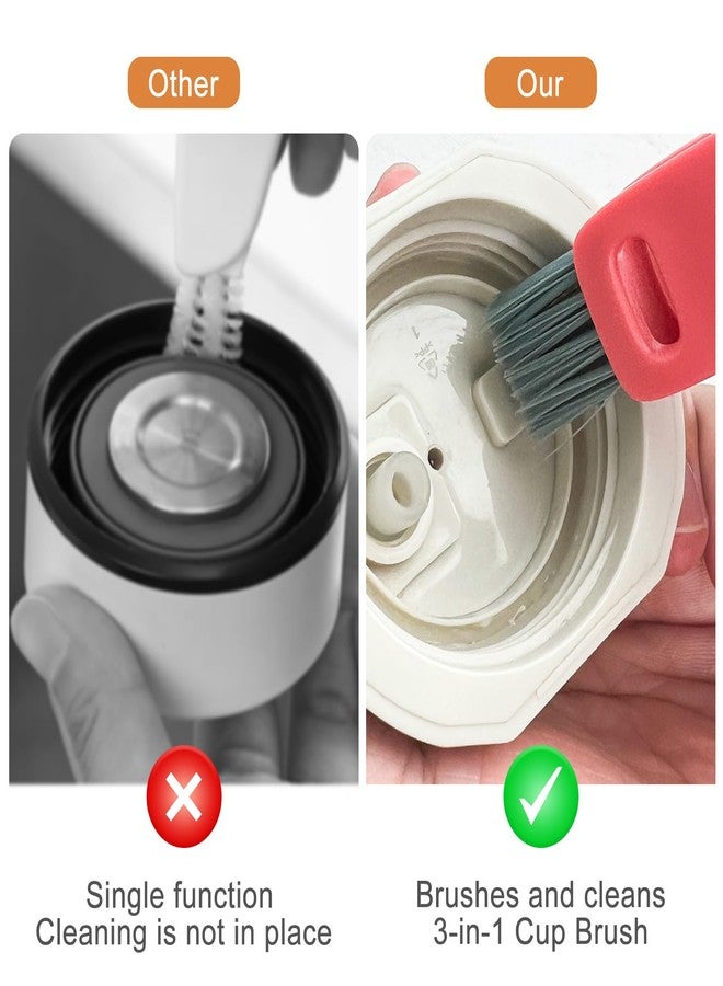 Velaco 3 in 1 Water Bottle Cleaner Brush, Kitchen Cleaning Gadgets Set for Crevice Tight Space Gap, Cup Lid Cleaning Brush - Red - Image 5