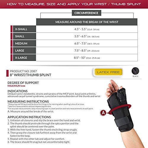 OTC Wrist-Thumb Splint, 8-Inch Adult for Men and Women, Lightweight Breathable, Black, Large - Image 2