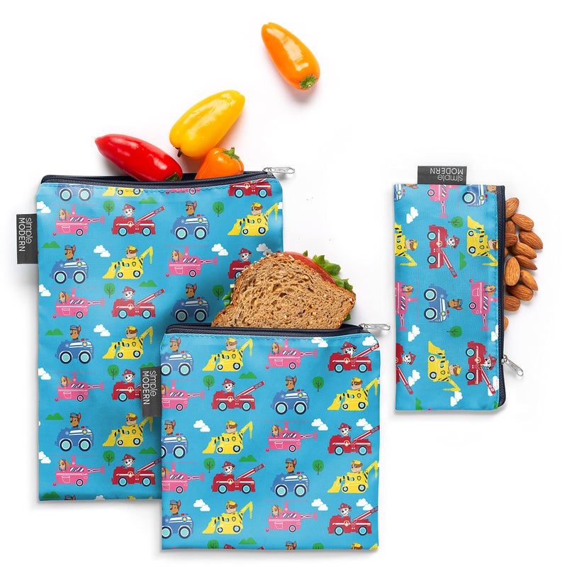Simple Modern Nickelodeon Viacom Reusable Snack Bags for Kids | Food Safe, BPA & Phthalate Free, Polyester Zip | Washable & Refillable Sandwich Bag | Ellie Collection | 3 pack | Paw Patrol Adventures - Image 1