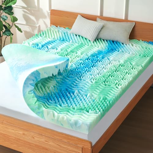 SOOSLEEPY 2 Inch 7Zone Full Memory Foam Mattress Topper Egg Crate Cooling Gel Infused Mattress Pad Bed Topper for Pressure Relief and Back Pain Soft  Breathable CertiPURUS Certified