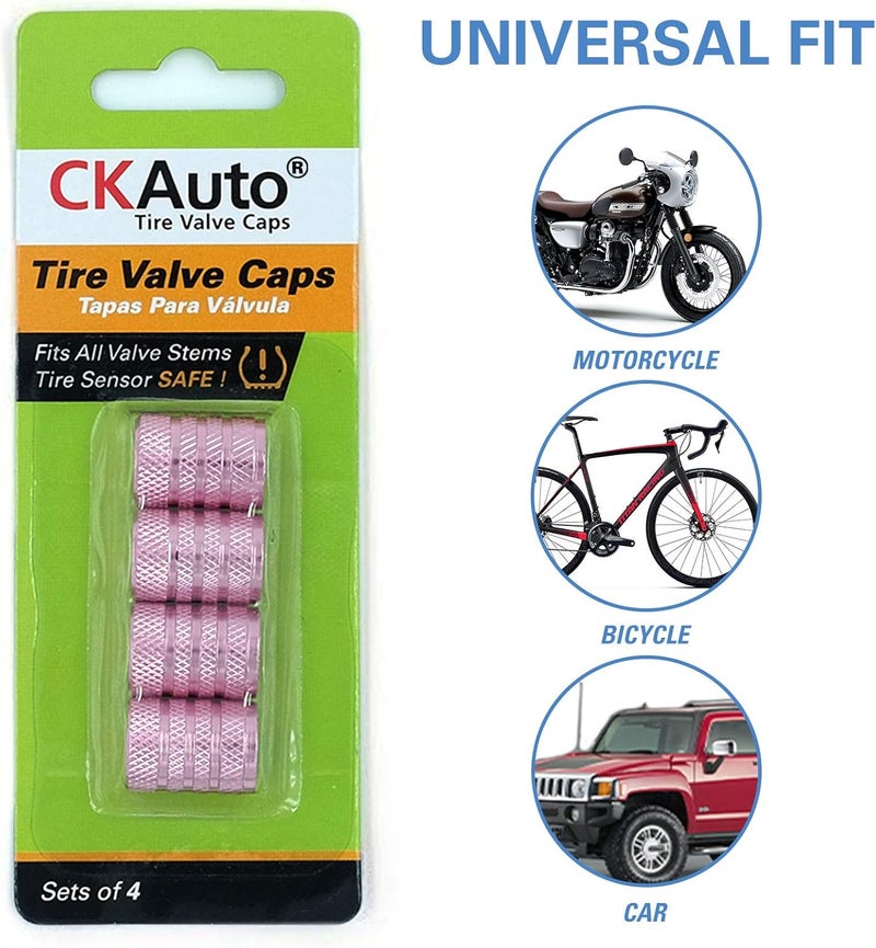 CKAuto Tire Valve Stem Caps, Pink, 4 pcs/Pack, Anodized Aluminum Tire Valve Cap Set, Corrosion Resistant, Universal Stem Covers for Cars Trucks Motorcycles SUVs and Bikes - Image 5