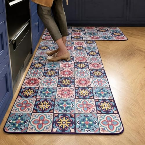 FIGMENT 2 Pcs Kitchen Mat for Floor, Non-Slip Cushioned Standing Mat, Waterproof & Easy to Clean, Comfort Floor Mat for Kitchen, Office & Home (118 * 38 cm, 58 * 38 cm) - Image 1