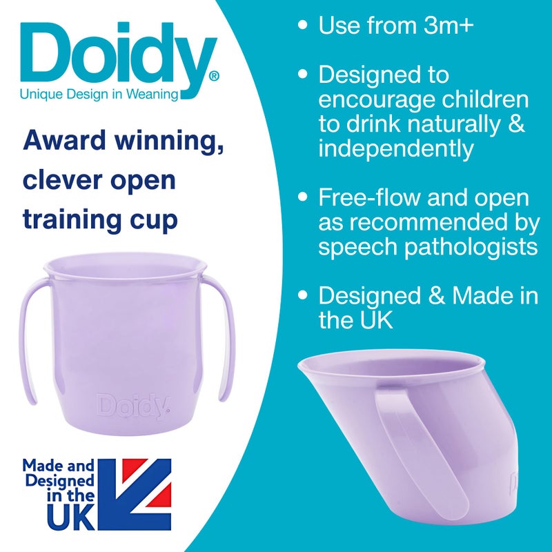 Digead Doidy Cup, 6 Months +, Baby & Toddler First Open Cup, Ergonomic Slanted Design for Training & Learning to Drink, weaning Essentials for Milk & Water (Lilac) - Image 2