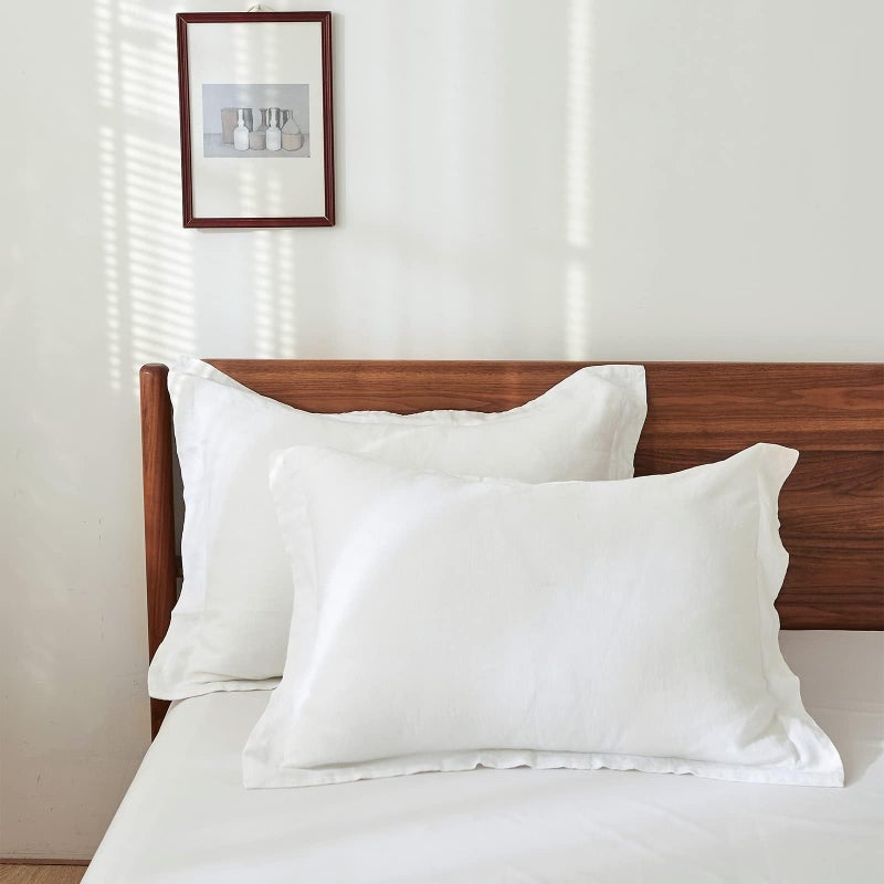 King Linens King Linens 100 French Linen Pillow Shams Basic Style  Pack of 2  Washed Solid Color Natural Flax Soft Breathable  White 20 x 26 