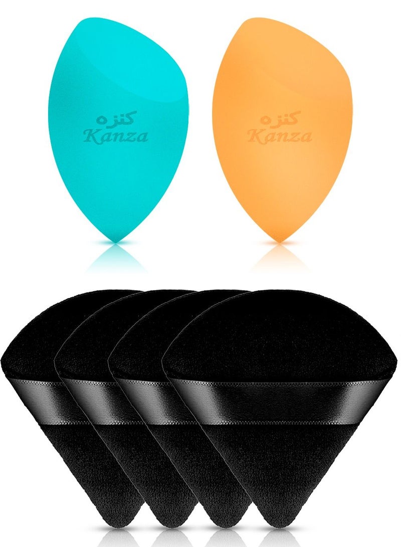 Kanza مجموعة إسفنجات مكياج 6 قطع خالية من اللاتكس نباتية مضادة للامتصاص مع إسفنجة تطبيق الأساس وبودرة المكياج - Image 2