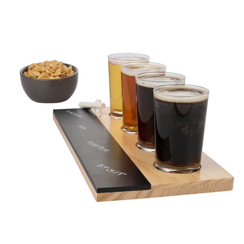 DECO D'Eco Beer Tasting Flight Sampler Board - Set Includes Four 6 oz Pilsner Craft Brew Glasses & Wooden Tray w Chalkboard - Great for Football Games & Date Nights - Holiday Xmas Must Have Gift for Him - Image 4