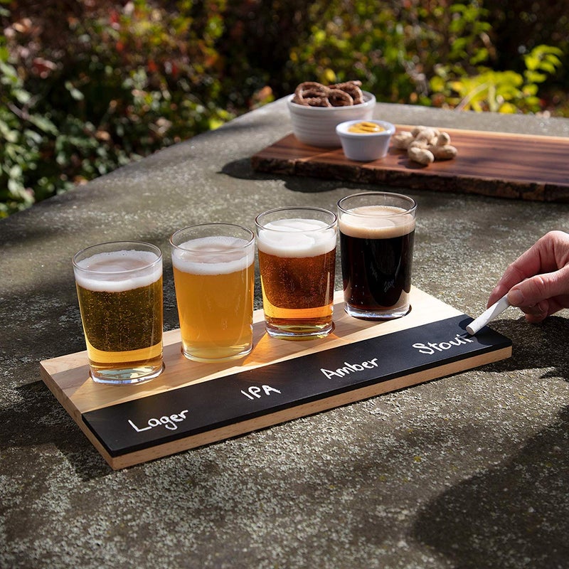 DECO D'Eco Beer Tasting Flight Sampler Board - Set Includes Four 6 oz Pilsner Craft Brew Glasses & Wooden Tray w Chalkboard - Great for Football Games & Date Nights - Holiday Xmas Must Have Gift for Him - Image 2