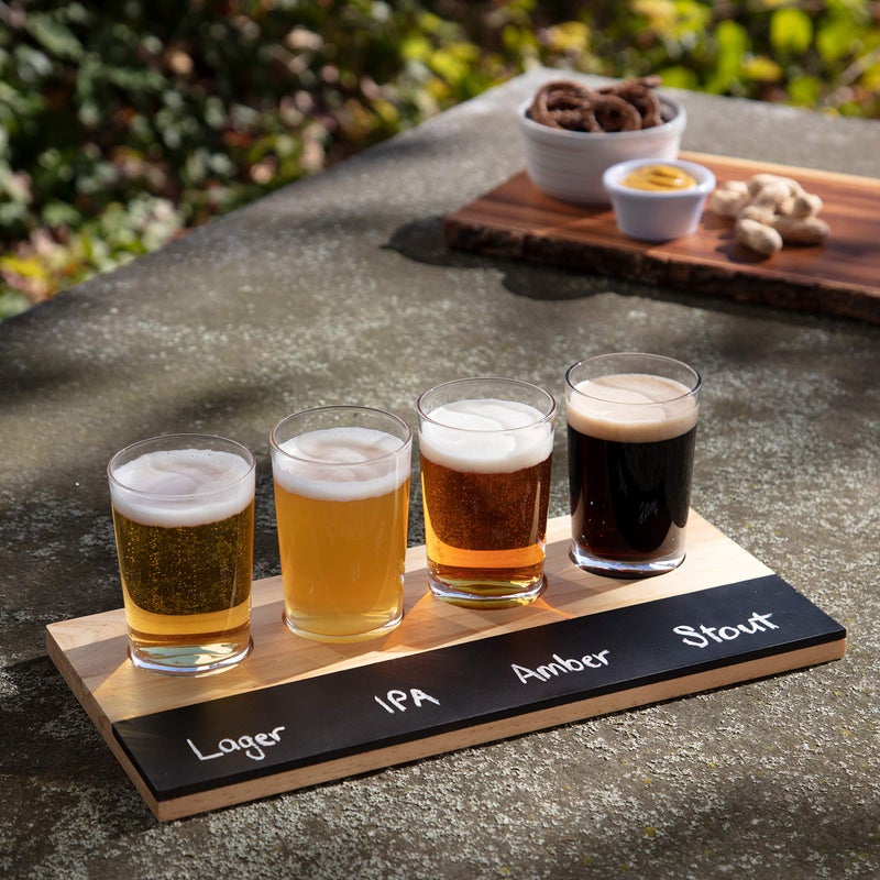 DECO D'Eco Beer Tasting Flight Sampler Board - Set Includes Four 6 oz Pilsner Craft Brew Glasses & Wooden Tray w Chalkboard - Great for Football Games & Date Nights - Holiday Xmas Must Have Gift for Him - Image 3