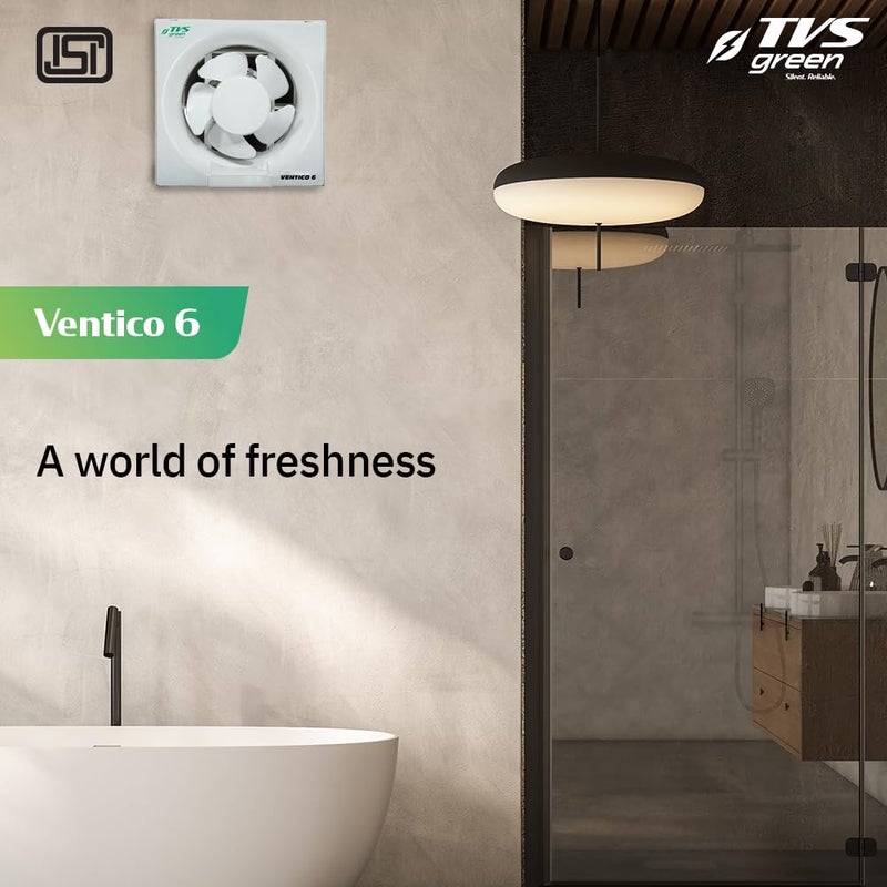 TVS GREEN Ventilation Fan 150mm Ventico 6 High Suction with Low Noise Rust Proof Blades Easy to Clean with Self Opening Louvers Ideal for Kitchen and Bathroom 3 year Warranty White - Image 5