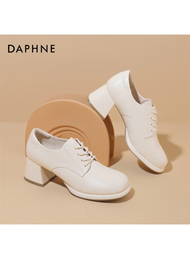 Daphne Women's Pumps, British Style, Chunky High Heels, Leather Shoes, Versatile For Commuting, Women's Footwear, 4024404030, Beige, Size 35 - Image 4