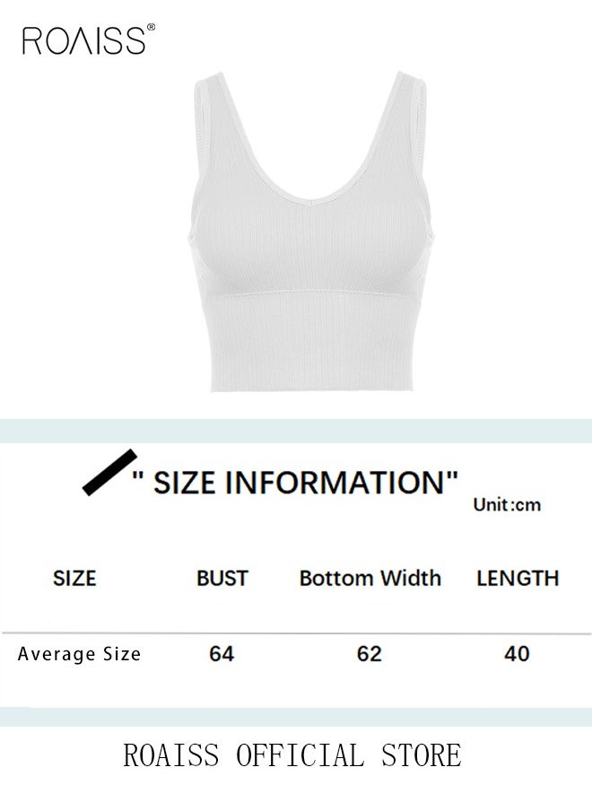roaiss - Women's Padded Sports Underwear Classic V Neck Sleeveless Top Pullover High Elastic Tank Top Classic Solid Versatile Tank Top - Image 1
