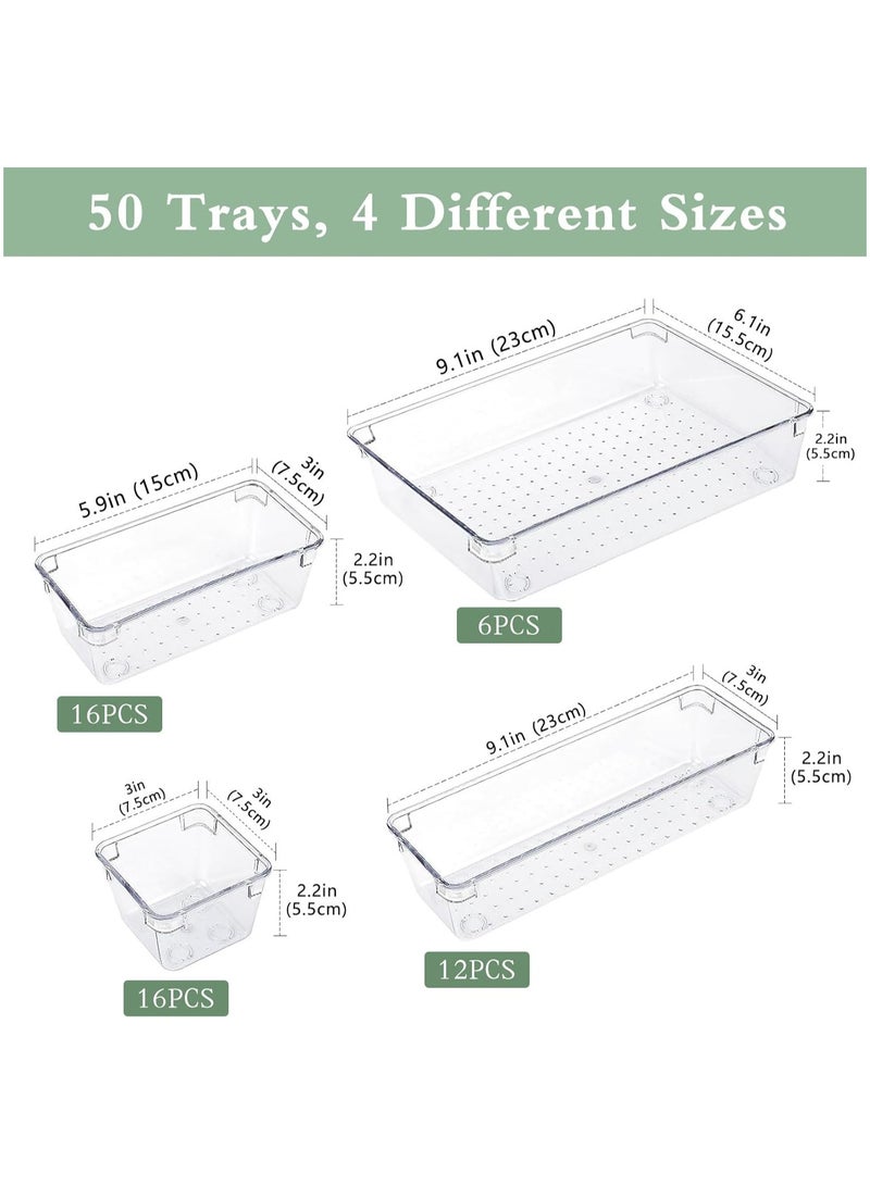 50 قطعة منظم أدراج أكريليك لمستحضرات التجميل والحمام وأدوات المطبخ والمكتب، 4 أحجام من البلاستيك الشفاف منظم أدراج صغير مجموعة صناديق تخزين حامل لغرفة التخزين (مستورد) - Image 3