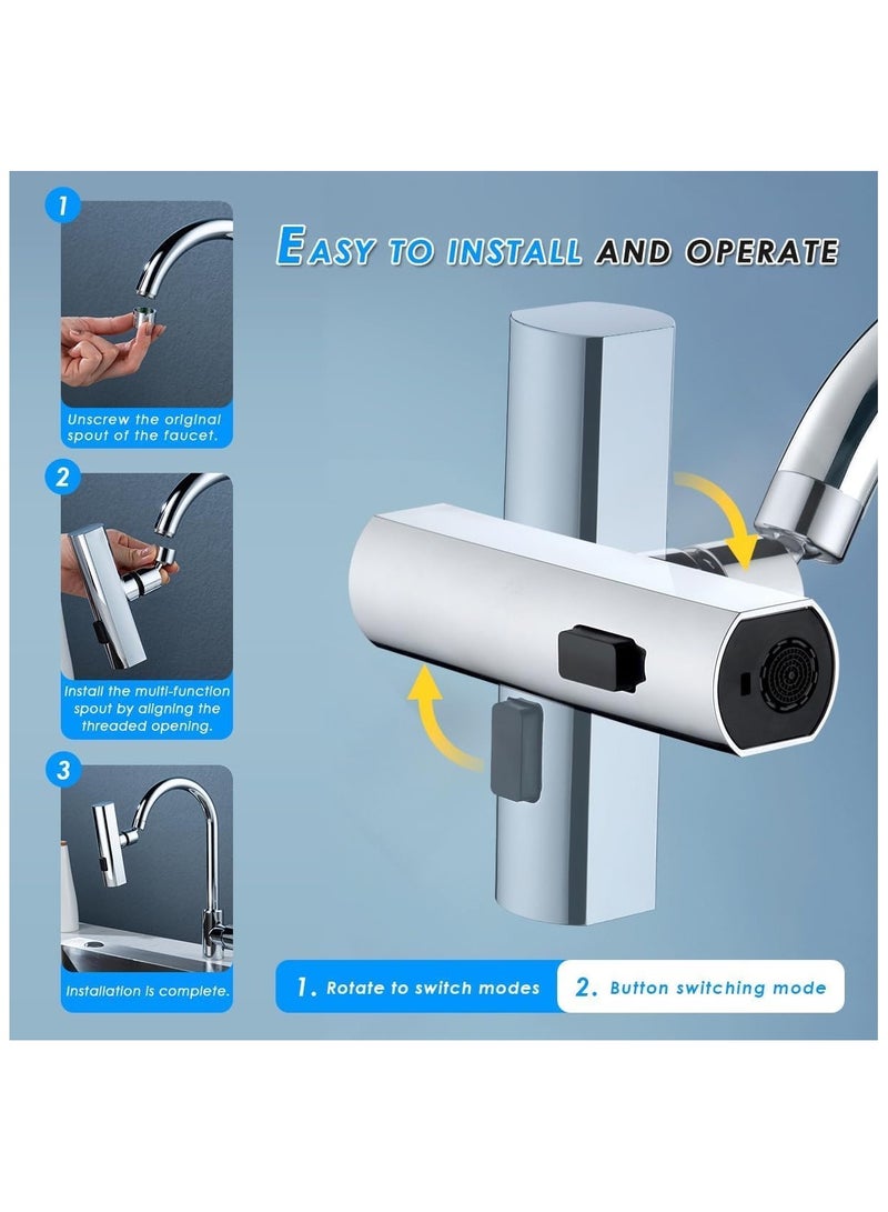 صنبور مطبخ شلال متعدد الوظائف 3 في 1 - محول بخاخ صنبور حوض دوار بـ 360 درجة مضاد للرذاذ، بخاخ قابل للسحب، موسع صنبور عالمي لاحواض المطبخ والحمام - Image 5