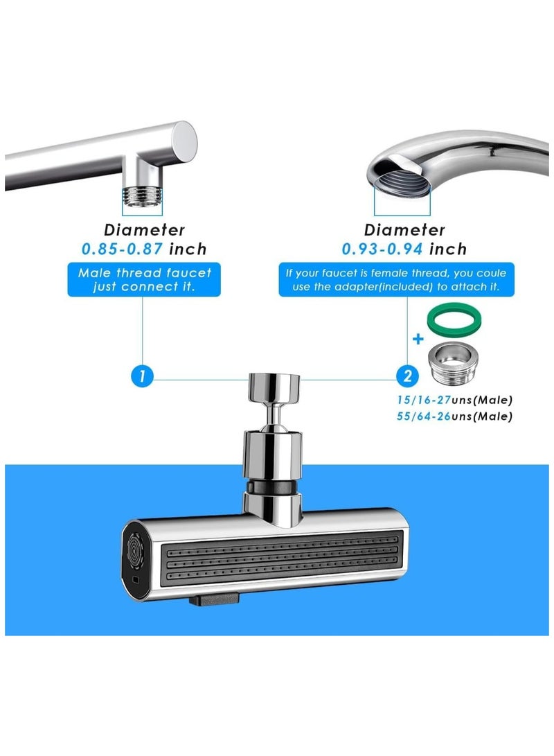 صنبور مطبخ شلال متعدد الوظائف 3 في 1 - محول بخاخ صنبور حوض دوار بـ 360 درجة مضاد للرذاذ، بخاخ قابل للسحب، موسع صنبور عالمي لاحواض المطبخ والحمام - Image 2