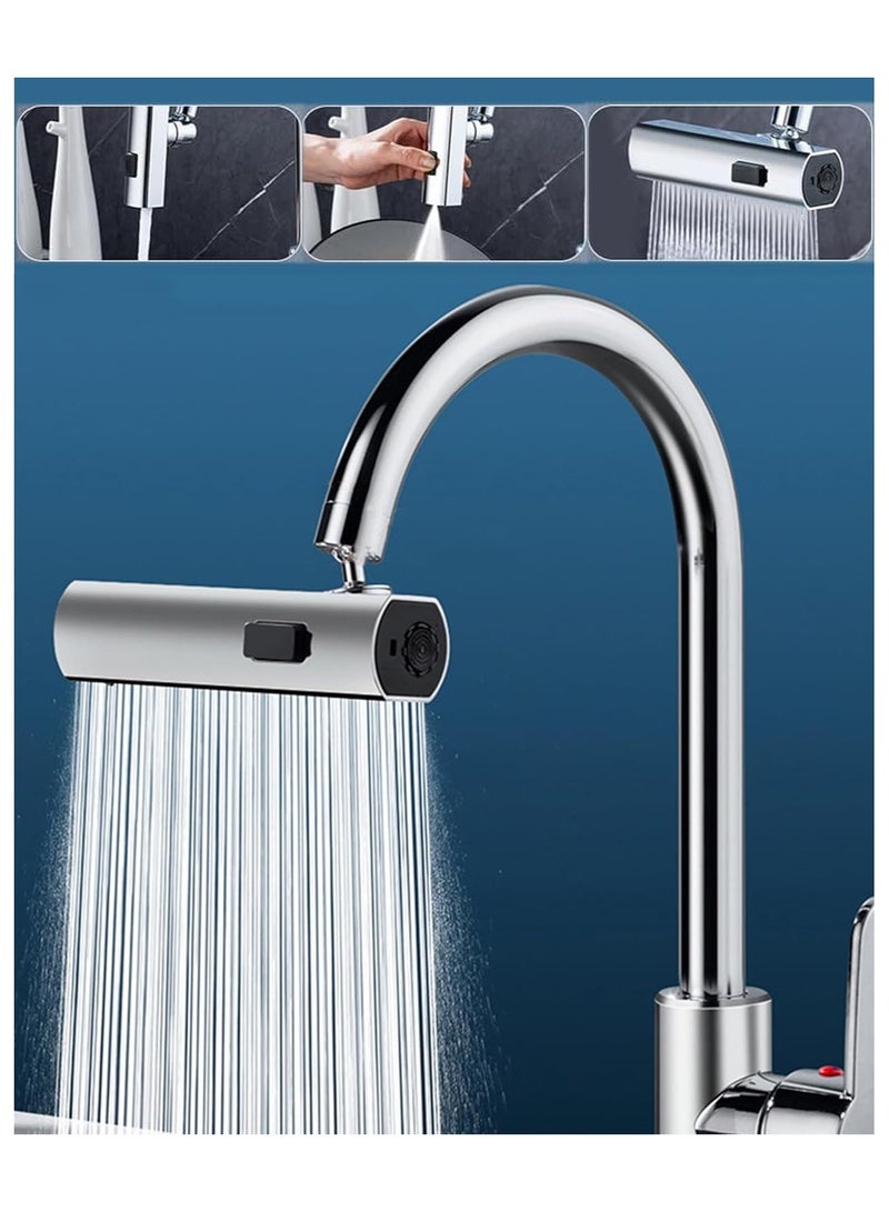 صنبور مطبخ شلال متعدد الوظائف 3 في 1 - محول بخاخ صنبور حوض دوار بـ 360 درجة مضاد للرذاذ، بخاخ قابل للسحب، موسع صنبور عالمي لاحواض المطبخ والحمام - Image 1