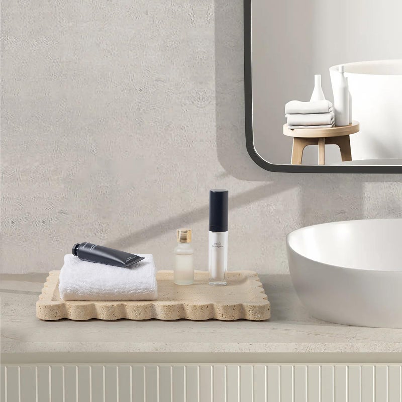 Zilukar Real Natural Scalloped Travertine Tray for Bathroom, Vanity, Kitchen and Desktop, Decorative Stone Tray for Jewelry, Cosmetics, Candles, Lotion, Perfume and Home DÃ©cor (Travertine, 12" x 8") - Image 3