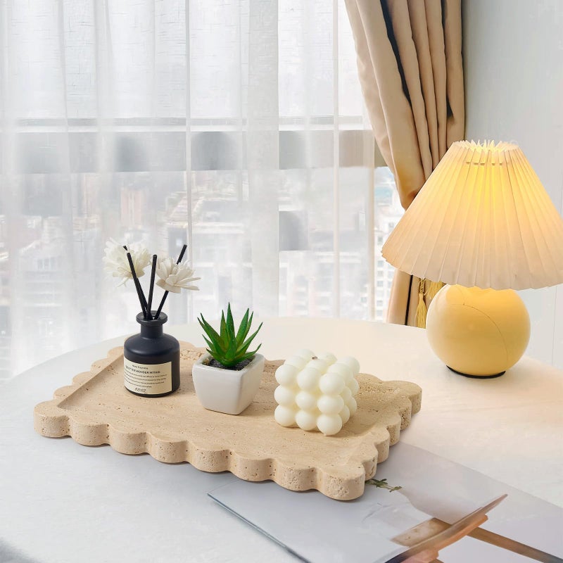 Zilukar Real Natural Scalloped Travertine Tray for Bathroom, Vanity, Kitchen and Desktop, Decorative Stone Tray for Jewelry, Cosmetics, Candles, Lotion, Perfume and Home DÃ©cor (Travertine, 12" x 8") - Image 4