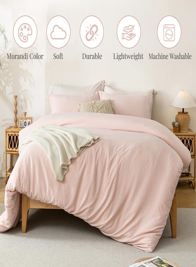MILDLY Duvet Cover Set Pink - Washed Microfiber Bedding Set Full Size 2 Pieces with Zipper Closure, 1 Duvet Cover 80x90 inches and 2 Pillow Shams - Image 2