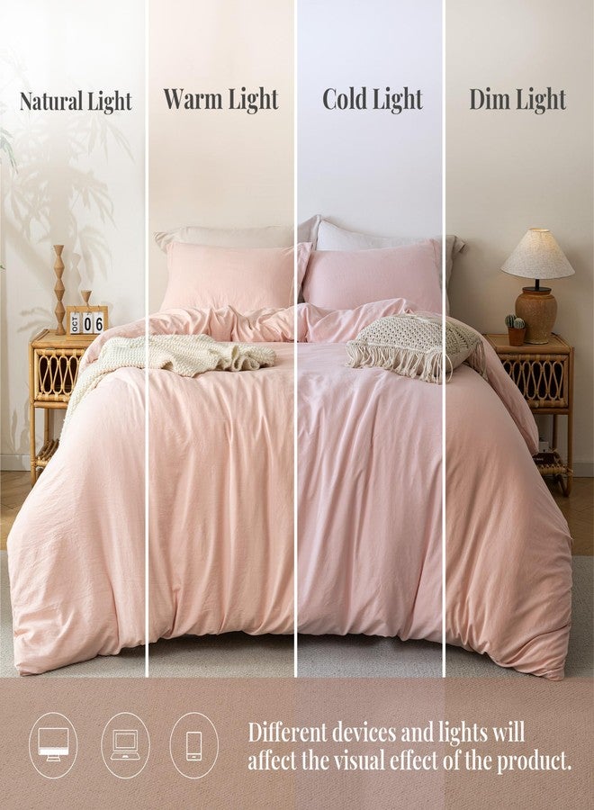 MILDLY Duvet Cover Set Pink - Washed Microfiber Bedding Set Full Size 2 Pieces with Zipper Closure, 1 Duvet Cover 80x90 inches and 2 Pillow Shams - Image 4