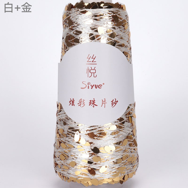 Siyue Colorful Beaded Yarn Line Special Waterdrop Shiny Beads Knitting Diy Handcrafted Braided Yarn Line Great Value White+gold 33# 