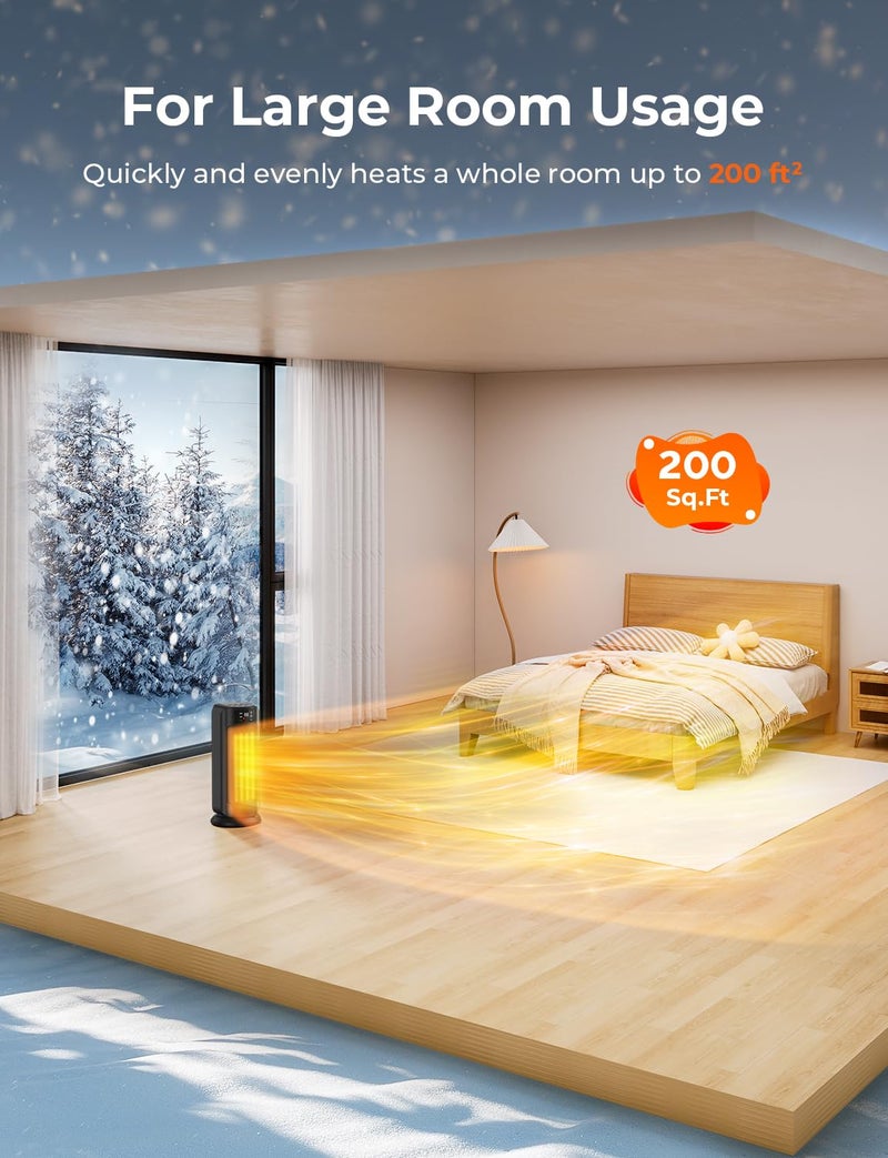 Oprunsy Space Heater, 1500W Space Heaters Efficient Heating with LED Display, 1-24H Timer, ECO, Multiple Protection, 60° Oscillating Portable Heater Quiet Heating for Garage Home Office Indoor Use - Image 3